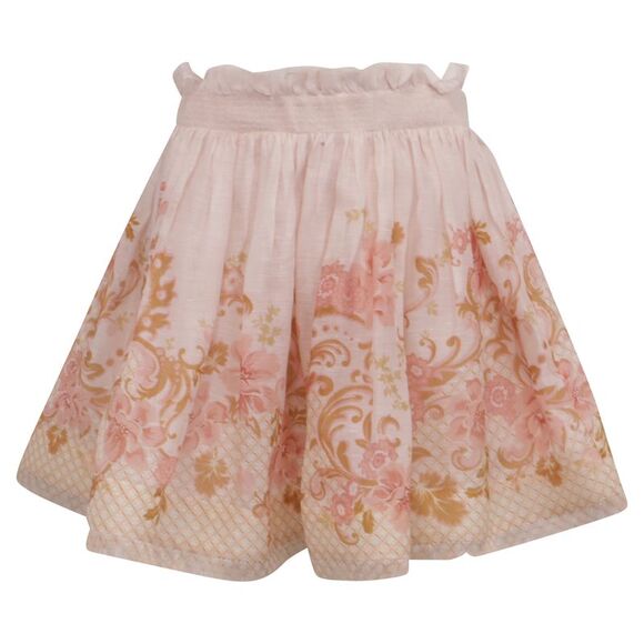 Zimmermann Postcard Flip Mini Skirt in Pink Silk